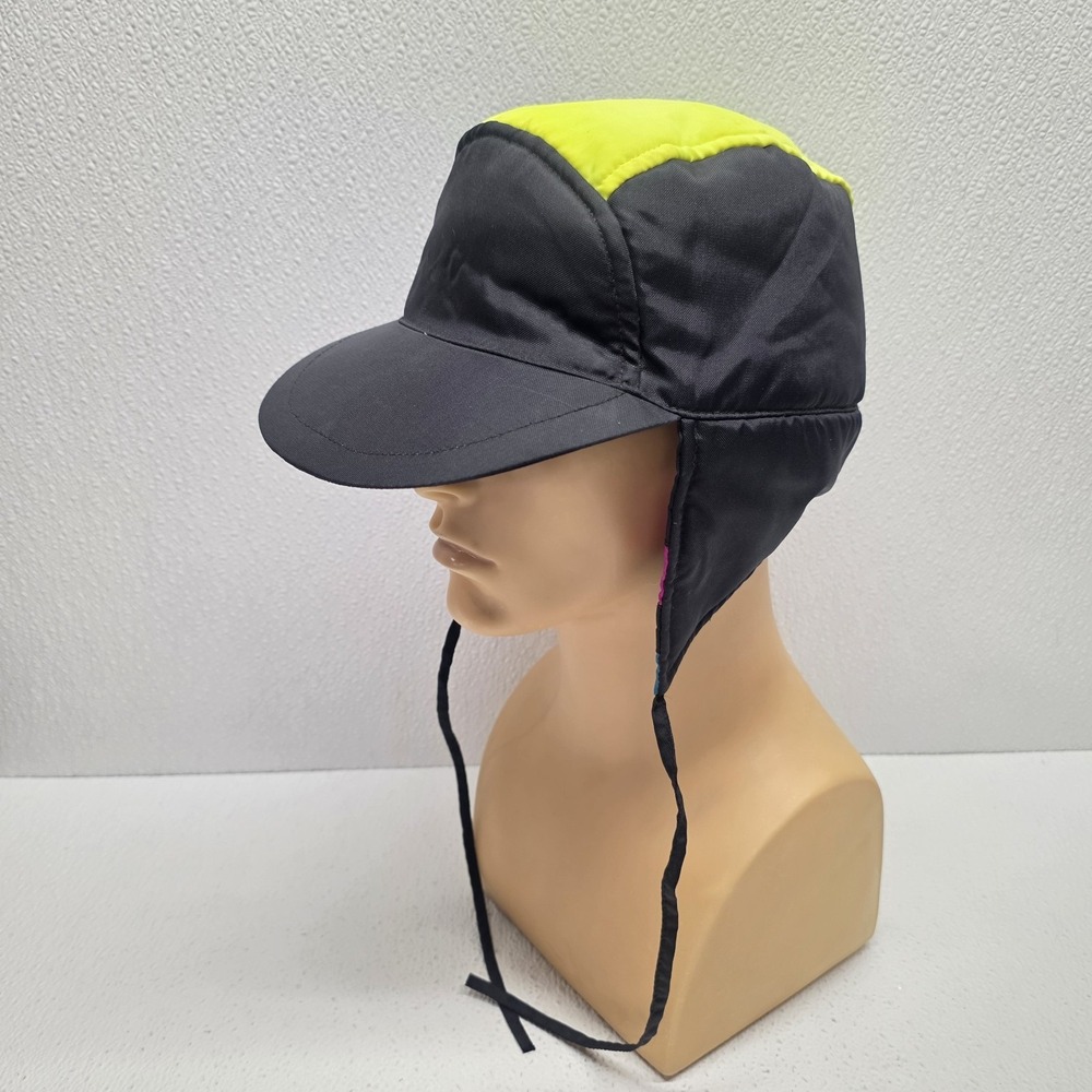 Vintage Obermeyer Junior Small Black & Yellow Nylon Ski Cap Winter Hat Ear Flaps